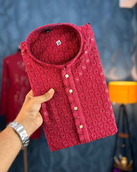 Maroon Lucknowi Kurta