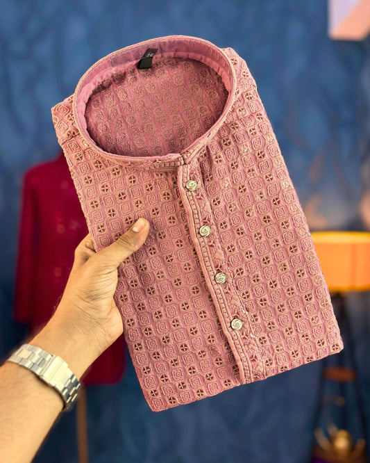 Light Pink Chikankari Sequinned Kurta